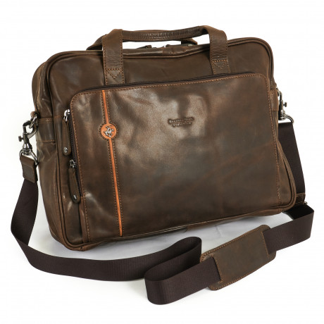Портфель Beverly Hills Polo Club BH-386-MO с двумя ручками, натуральная кожа теленка. Цвет: коричневый