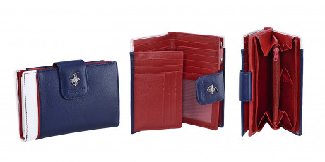 Кошелёк Beverly Hills Polo Club BH-1571-BI, натуральная кожа телёнка. Цвет: синий/красный/белый